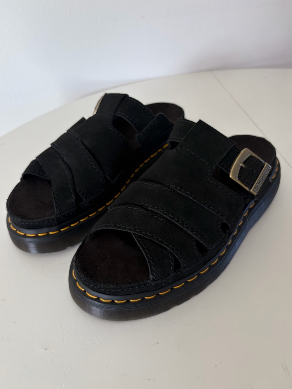 Dr. Martens Maxxy Slide Black Suede Platform Sandals Women’s Size 9